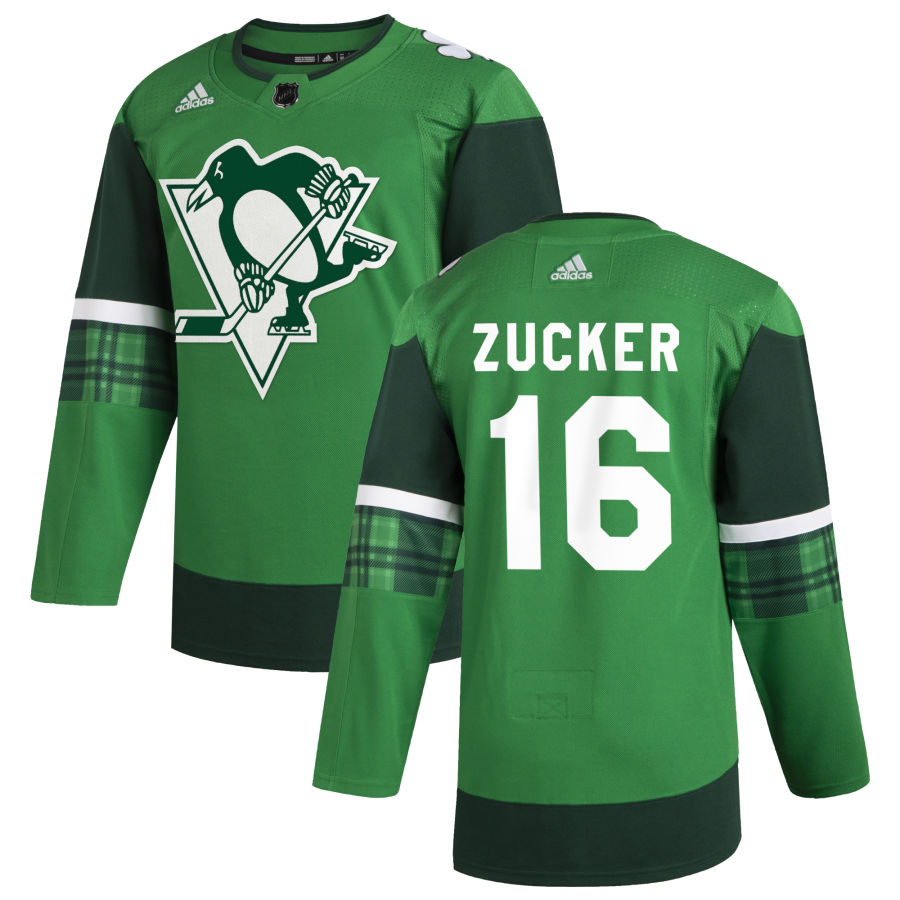 Pittsburgh Penguins #16 Jason Zucker Men Adidas 2020 St. Patrick Day Stitched NHL Jersey Green